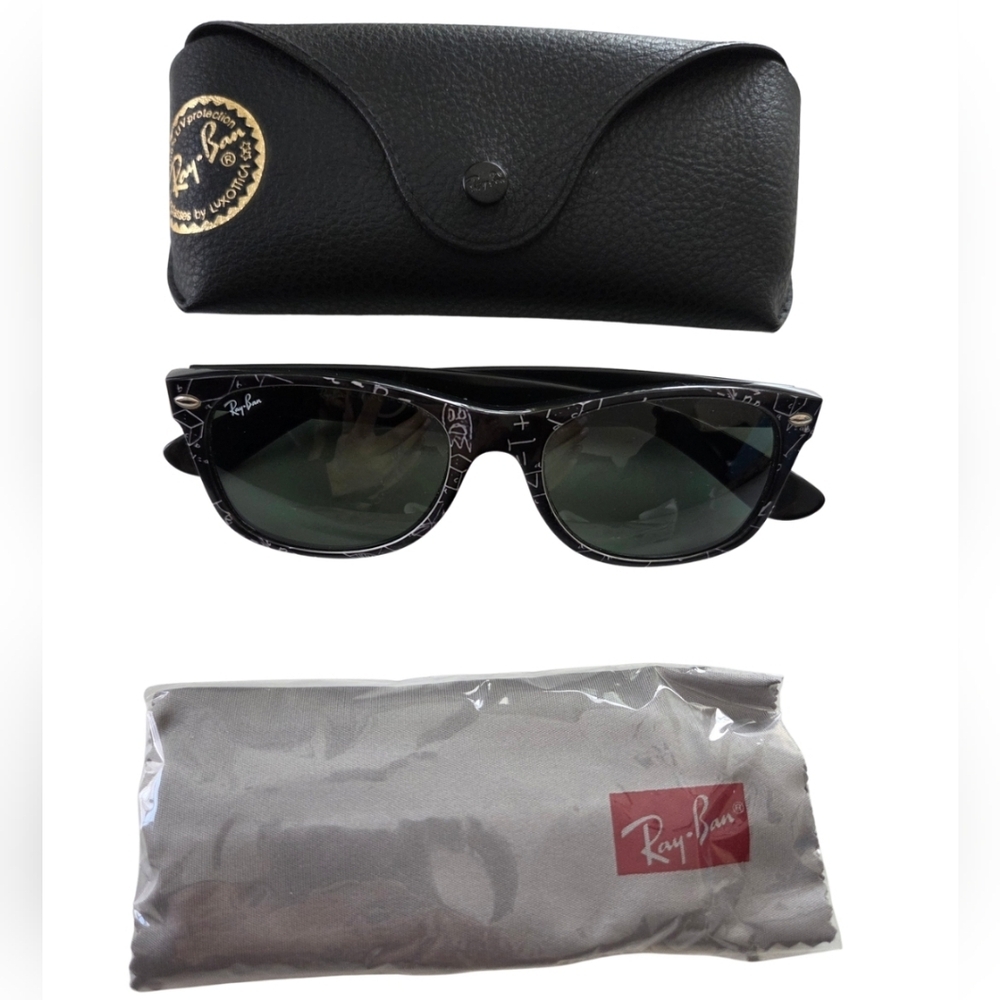 Ray-Ban New Wayfarer Black Wit White Graphic Sunglasses with Case